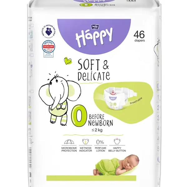 Bella Baby Happy Soft&Delicate 0 Before Newborn 2 kg dětské pleny 46 ks