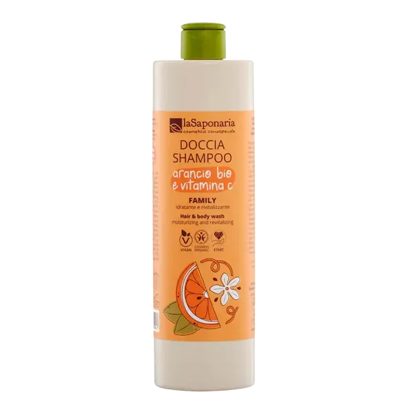LASAPONARIA Sprchový gél a šampón 2v1 s BIO pomarančom a vit. C pre celú rodinu 500 ml