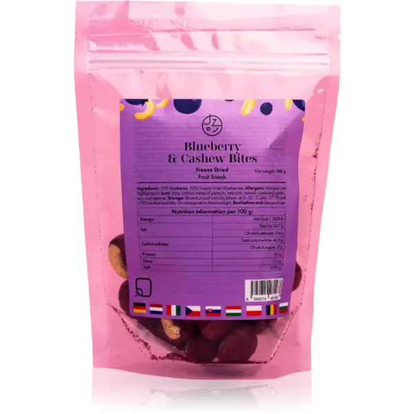 Jíme zdravě Lyofilizované borůvkové kuličky s kešu mrazem sušené ovoce s ořechy 100 g