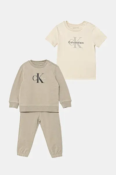 Kojenecká tepláková souprava Calvin Klein Jeans béžová barva, IN0IN00336