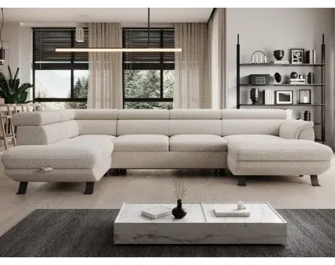 Sedacia súprava Raven XL, krémová látka, tvar ľavé U%