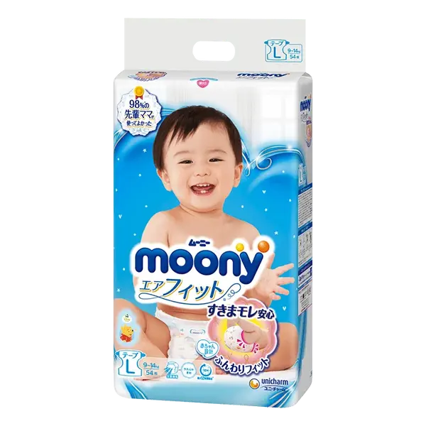 Japonské plenky  Moony Air Fit vel.L pro 9-14 kg / 54 ks
