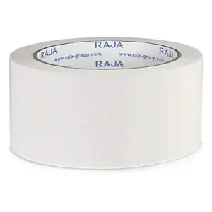 72 x PVC lepicí páska s firemním potiskem RAJA - standardní - 3 barevný potisk - bílá - 50mm x 66m