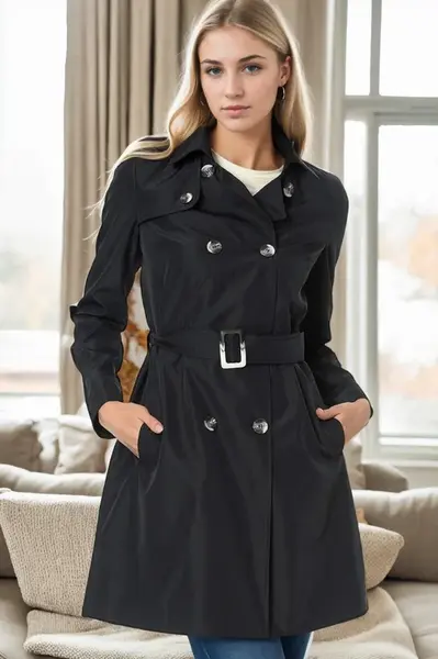 Z9642 DEWBERRY WOMEN'S TRENCH COAT-NAVY BLUE