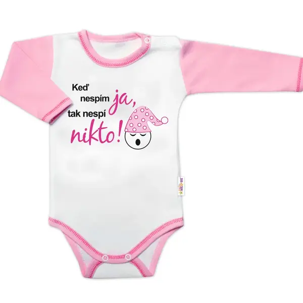 Baby Nellys Body dl. rukáv s vtipným textem , Keď nespím ja, tak nespí nikto, vel.86, holka