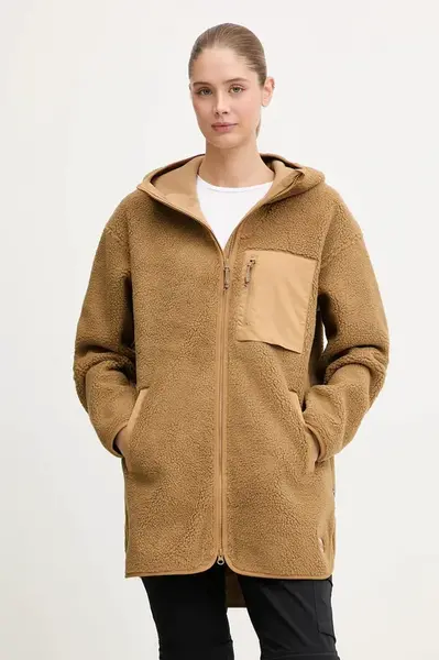 Mikina Fjallraven Vardag Pile dámská, zelená barva, s kapucí, hladká, F14600256-232