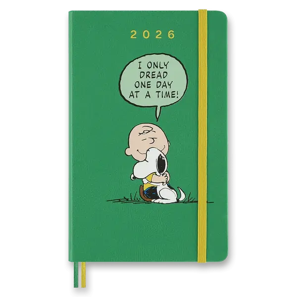 Diář Moleskine Peanuts 2026 - tvrdé desky, L, denní, zelený