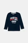 Dětské bavlněné tričko s dlouhým rukávem Guess tmavomodrá barva, s potiskem, N5BI06 I3Z14