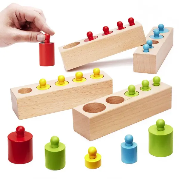 Pomôcka edukačná Montessori farebné drevené valce KNOBBED CYLINDER 36M+