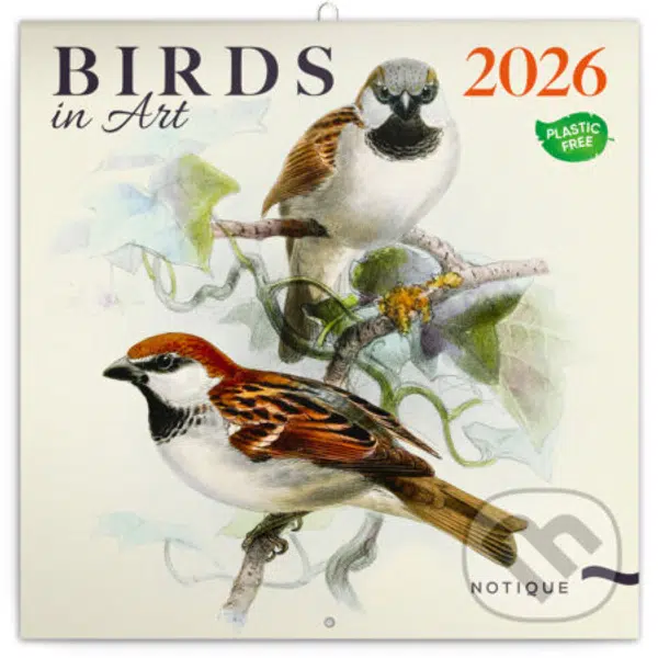 NOTIQUE Nástenný poznámkový kalendár Birds in Art (Vtáčiky) 2026