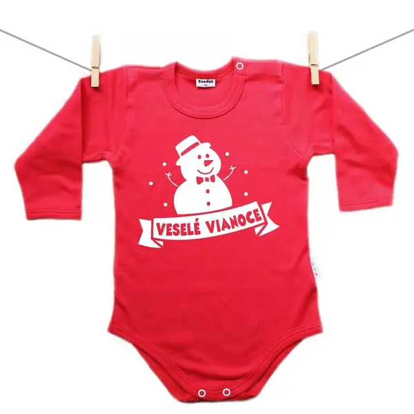 Boodyy Červené body s dlhým rukávom Snehuliak Veselé Vianoce 62 (2-4 mesiace)