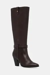 Kožené kozačky Tommy Hilfiger TH T-STRAP LTHR POINTY LONG BOOT