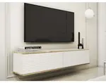 Závěsná TV skříňka Orfeo, 135 cm, bílá struktura/zlatá