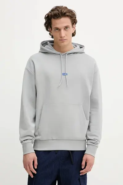 Bavlněná mikina Hugo Blue pánská, béžová barva, s kapucí, 50522374