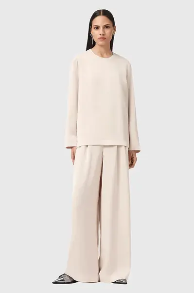 Kalhoty AllSaints LEANNE dámské, bílá barva, široké, medium waist, W015TD