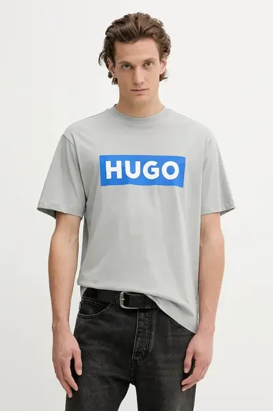 Bavlněné tričko Hugo Blue Nico pánské, černá barva, s potiskem, 50522376