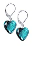 Lampglas Výjimečné náušnice Turquoise Heart s ryzím stříbrem v perlách Lampglas ELH5