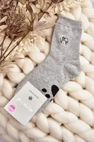 Aura.via Dámské bavlněné ponožky s nášivkou Medvěd šedé