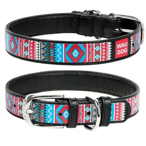 Kožený obojok so vzorom ETHNO čierny, Obvod krku: 46-60 cm, širka: 35 mm