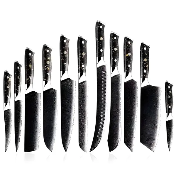 Sada damaškových kuchynských nožov - Čierna/Zlatá/11ks H35136