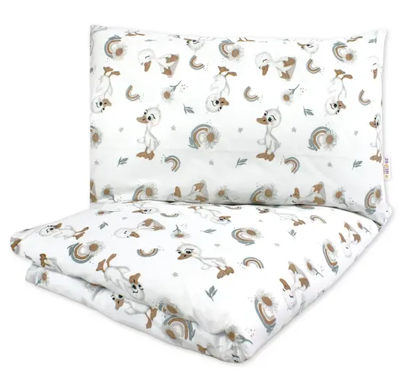Detské obliečky, bavlna 2D 140x200/70x80 - Kačiatko, biele
