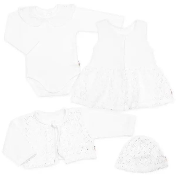 Luxusná pletená sada pre dievčatko na krstiny a oslavu 4D design - biela