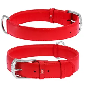 Plochý kožený obojok červenej farby, Obvod krku: 19-25 cm, širka: 9 mm