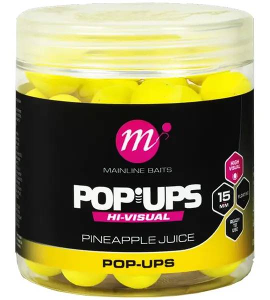 Mainline plávajúce boilie high visual pop-ups pineapple juice 15 mm 50 ks