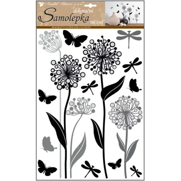 Samolepky na stenu kvety s glitrami 41 x 29 cm