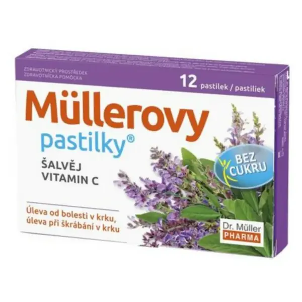DR. MÜLLER Müllerovy pastilky šalvěj, vitamin C bez cukru 12 ks