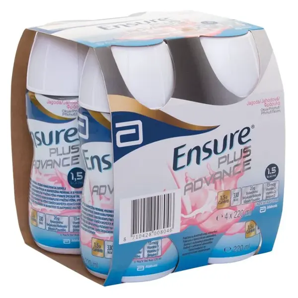 ENSURE PLUS Advance jahodová příchuť 4 x 220 ml