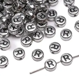 50Pcs Silver Plating Acrylic Beads