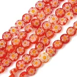 Handmade Millefiori Glass Lampwork Flat Round Bead Strands
