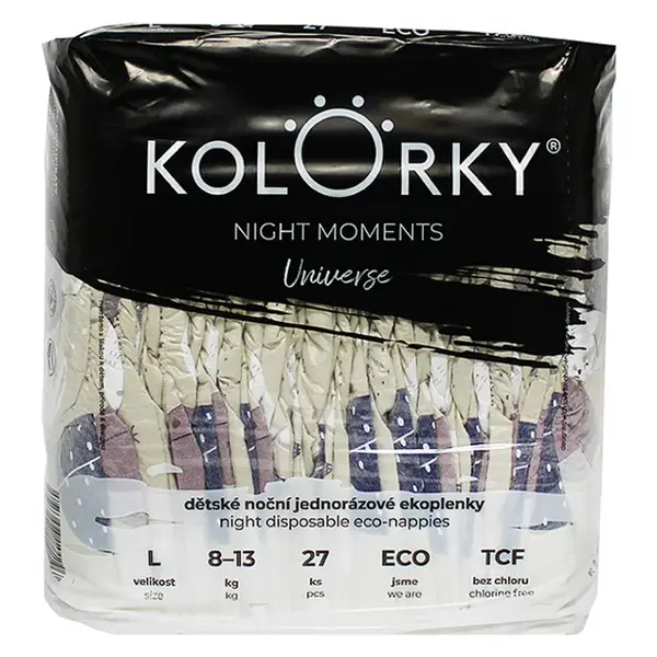KOLORKY Night Moments noční jednorázové ekoplenky vesmír L (8-13 kg) 27 ks