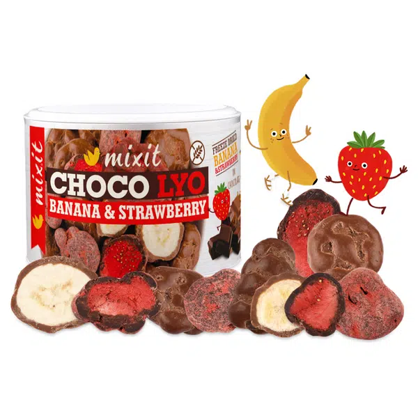 MIXIT Křupavé banánky a jahody v čokoládě 150 g