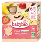 BABYBIO Jablko s jahodou a vanilkou 6m+ 4 x 90 g