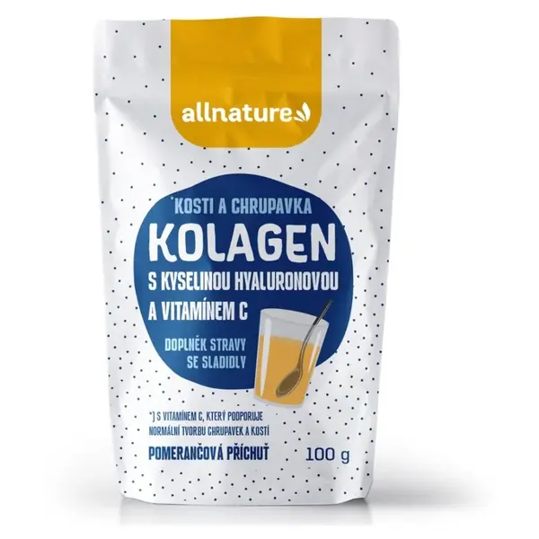 ALLNATURE Kolagen s kyselinou hyaluronovou a vitamínem C příchuť pomeranč 100 g