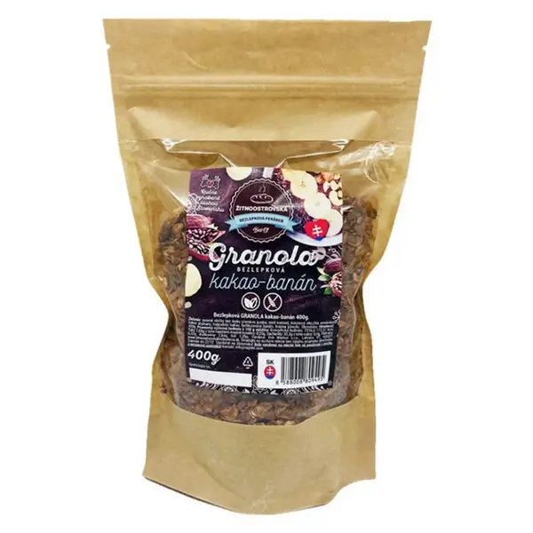 ŽITNOOSTROVSKÁ BEZLEPKOVÁ PEKÁRNA Granola kakao-banán 400 g