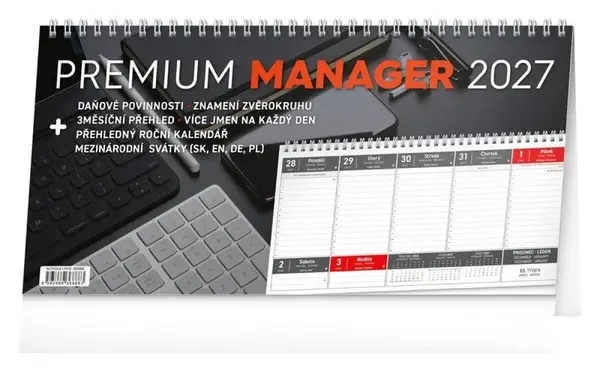 Kalendář 2027 stolní: Premium Manager, 32 x 16 cm