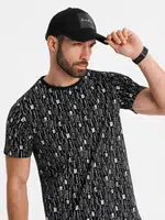 Ombre Cotton T-shirt with print and round neckline - black