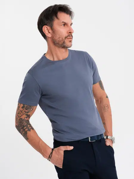 Ombre BASIC men's classic cotton T-shirt - blue denim