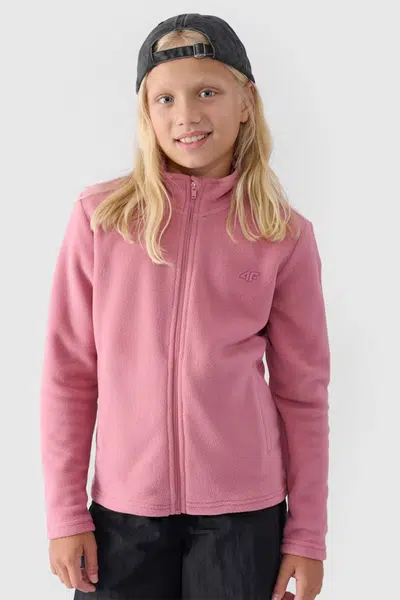 Dievčenský Fleece S Golierom Slim 4F Ružový 4FJWMM00TFL