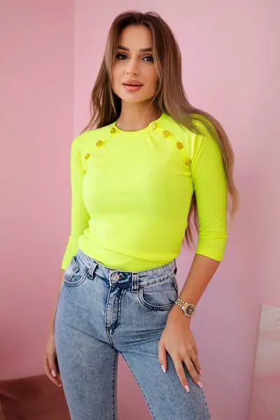 Blouse with decorative buttons yellow neon