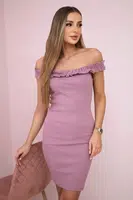 Shoulder dress with frills navy pink