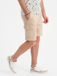 Ombre Men's cotton cargo shorts with elastic waistband - beige