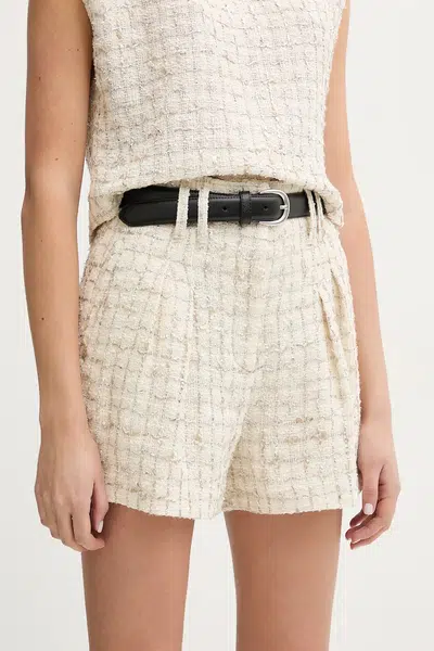 Šortky s příměsí lnu IRO béžová barva, high waist, WP30XAGA
