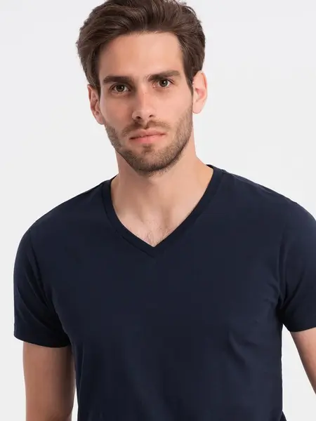 Ombre BASIC men's classic cotton T-shirt with a crew neckline - navy blue