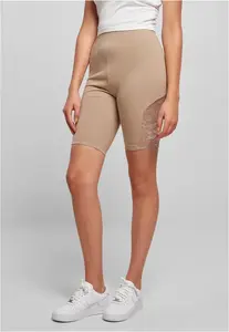 Dámské cyklické šortky s vysokým pasem s krajkovou vložkou, měkké taupe