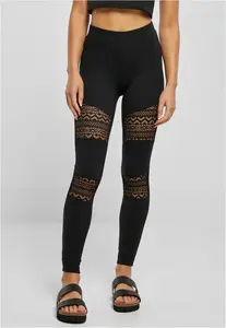 Women's leggings with crocheted lace black