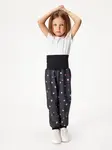 Softshellové nohavice pre batoľatá s flísom Basic, Čierna, Kvety - veľ. 80/86